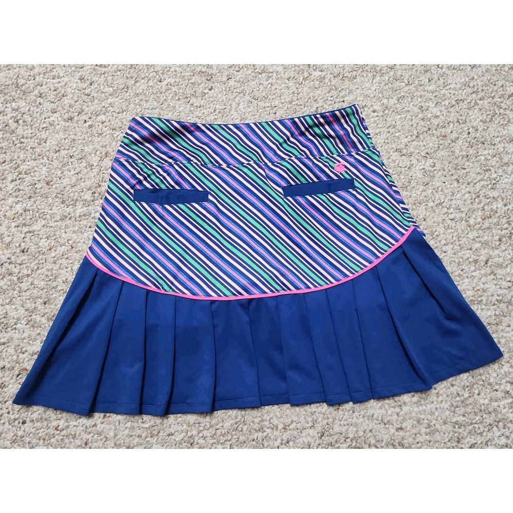 Birdies and Bows S  Women's Pleated Blue Green Stripe Golf/Tennis Skort 26x16